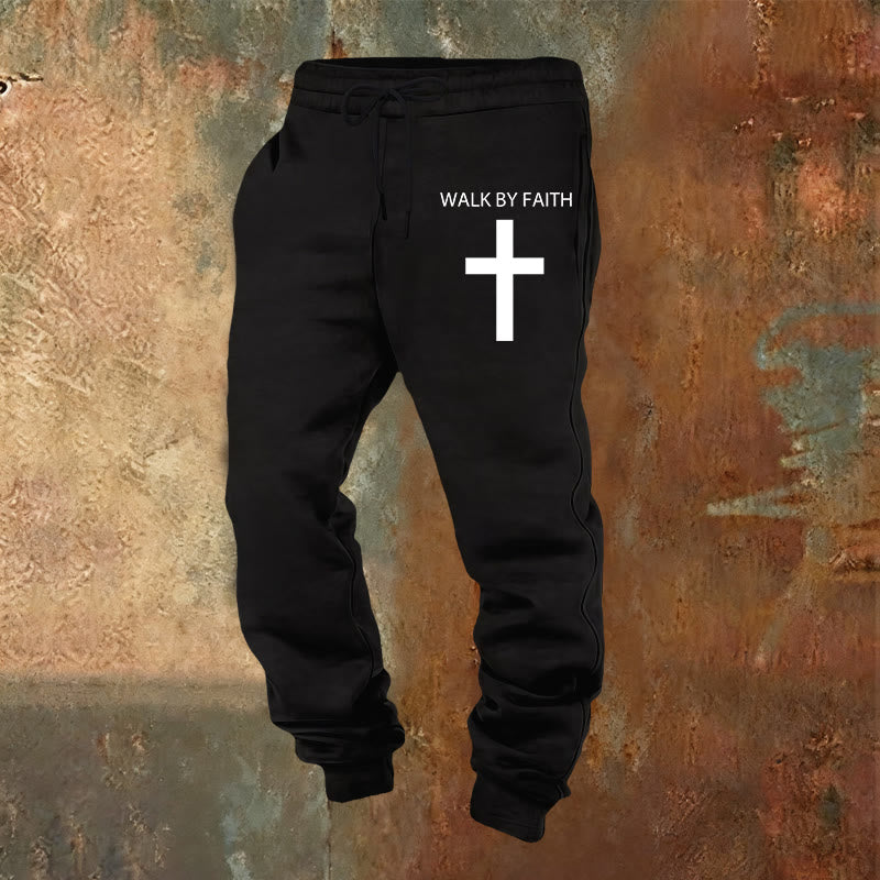Pantaloni della tuta Walk by Faith di Christianartworkshop Revival Streetwear: croce sulla gamba laterale - Nero - 2XL - image 0