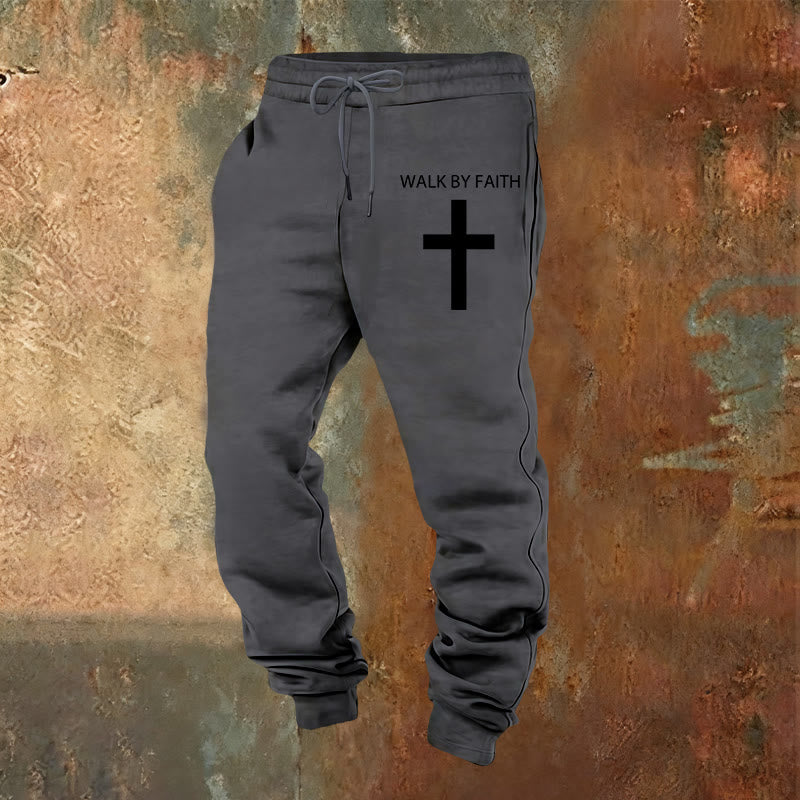 Pantaloni della tuta Walk by Faith di Christianartworkshop Revival Streetwear: croce sulla gamba laterale - Grigio caldo - 2XL - image 13