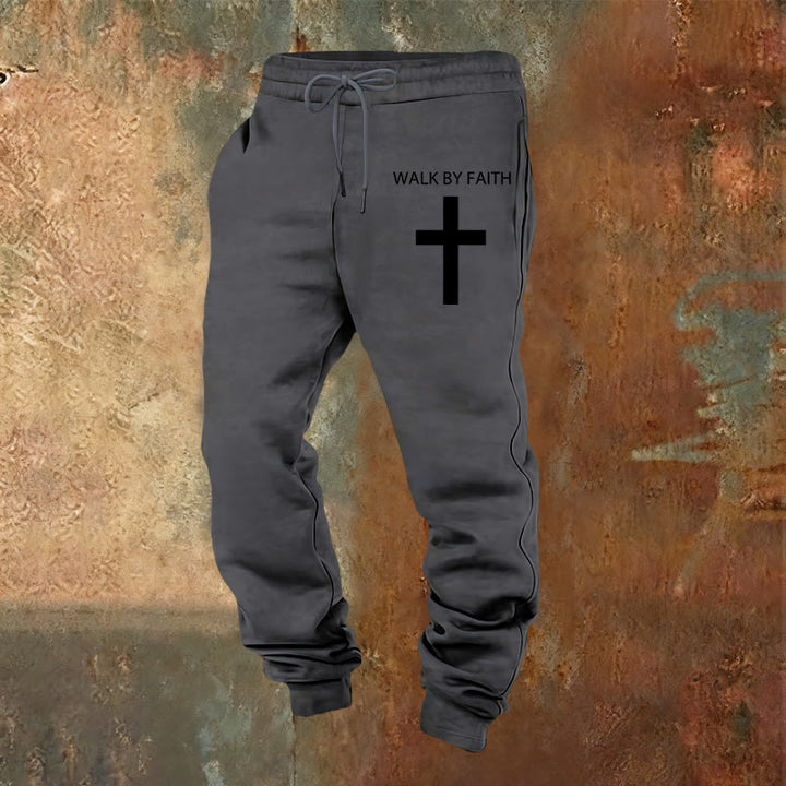 Pantaloni della tuta Walk by Faith di Christianartworkshop Revival Streetwear: croce sulla gamba laterale - Grigio caldo - 2XL - image 13