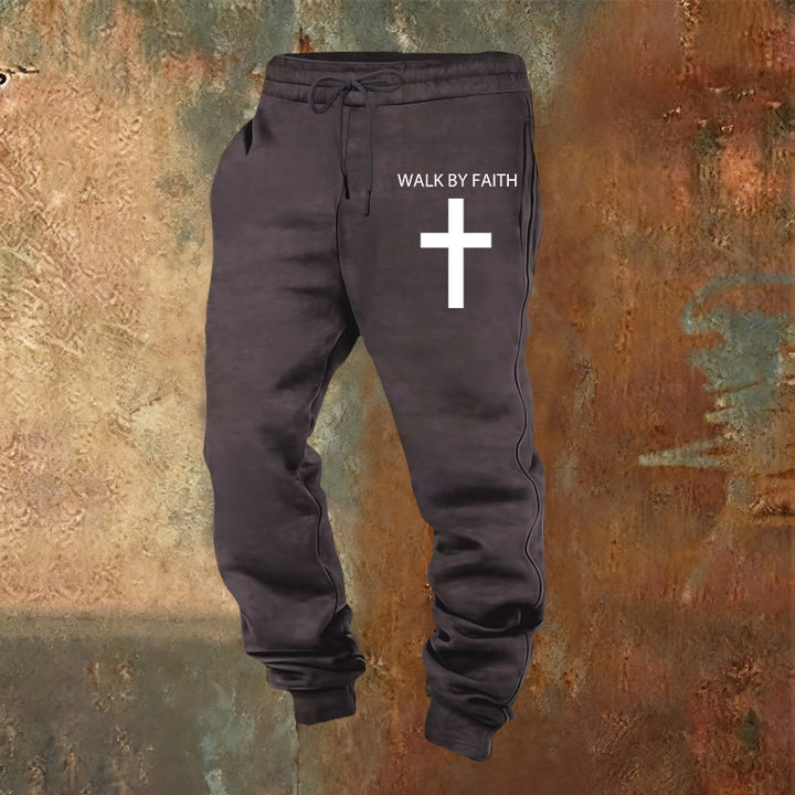 Pantaloni della tuta Walk by Faith di Christianartworkshop Revival Streetwear: croce sulla gamba laterale - Grigio scuro - 2XL - image 21