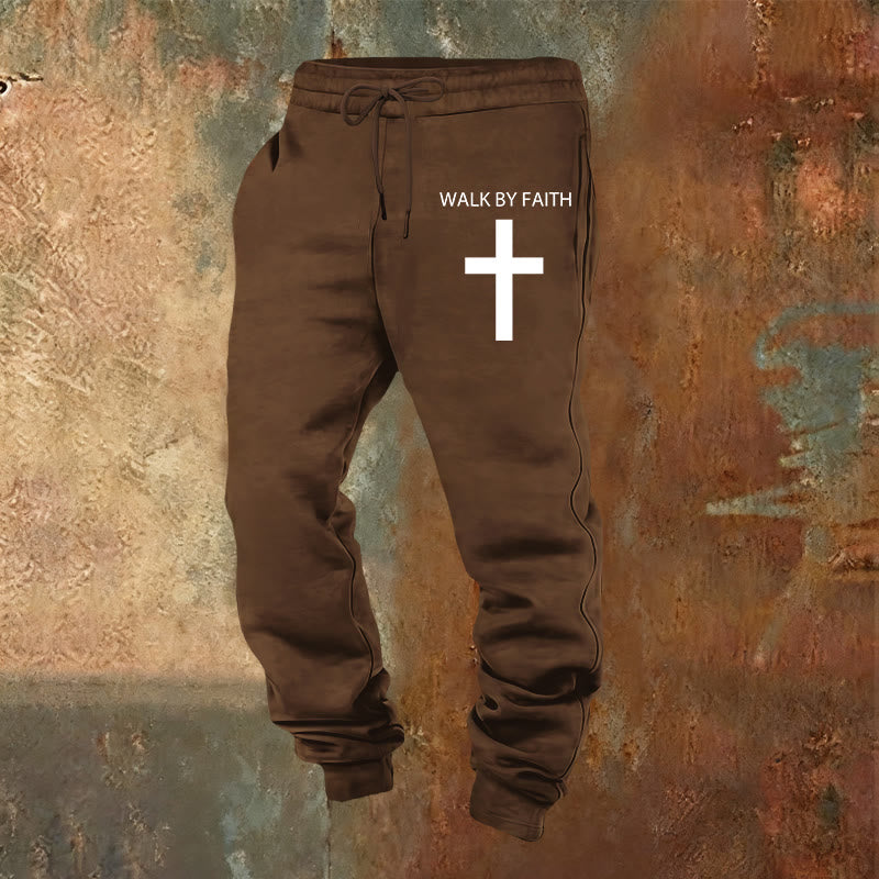 Pantaloni della tuta Walk by Faith di Christianartworkshop Revival Streetwear: croce sulla gamba laterale - Marrone - 2XL - image 17