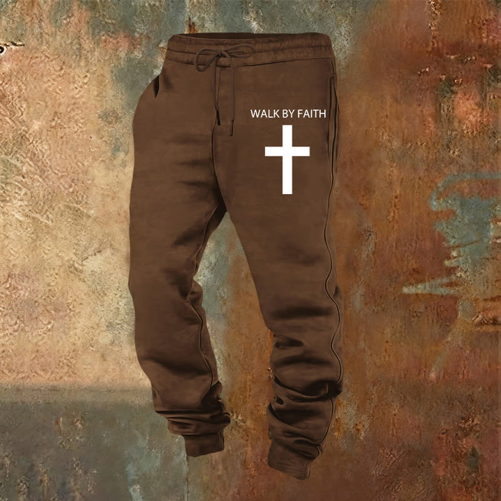Pantaloni della tuta Walk by Faith di Christianartworkshop Revival Streetwear: croce sulla gamba laterale - Marrone - 2XL - image 17