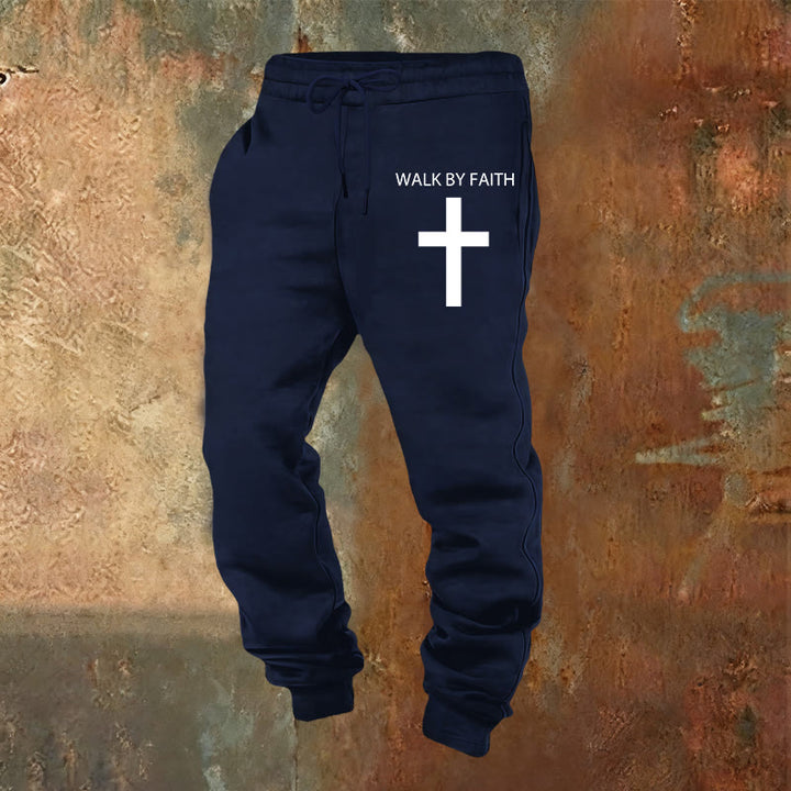 Pantaloni della tuta Walk by Faith di Christianartworkshop Revival Streetwear: croce sulla gamba laterale - Blu navy - 2XL - image 5