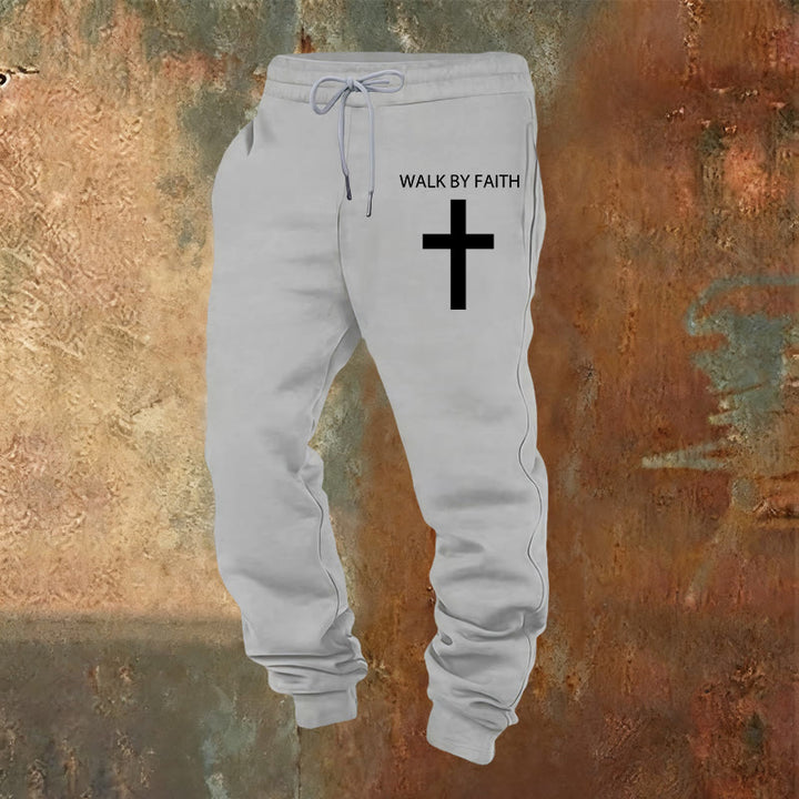 Pantaloni della tuta Walk by Faith di Christianartworkshop Revival Streetwear: croce sulla gamba laterale - Grigio chiaro - 2XL - image 9