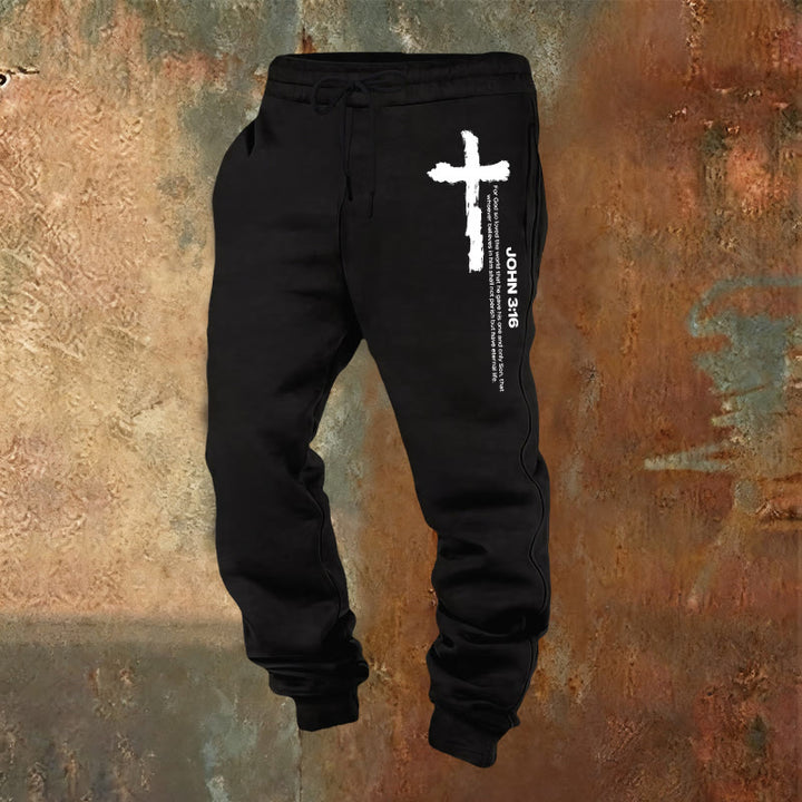 Christianartworkshop Giovanni 3:16 Dichiarazione Pennello Croce Scrittura Pantaloni della tuta: Cammina il Vangelo - Nero - 2XL - image 4