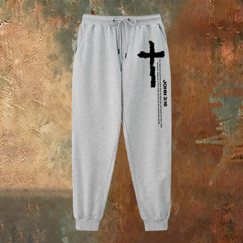 Christianartworkshop Giovanni 3:16 Dichiarazione Pennello Croce Scrittura Pantaloni della tuta: Cammina il Vangelo - image 2