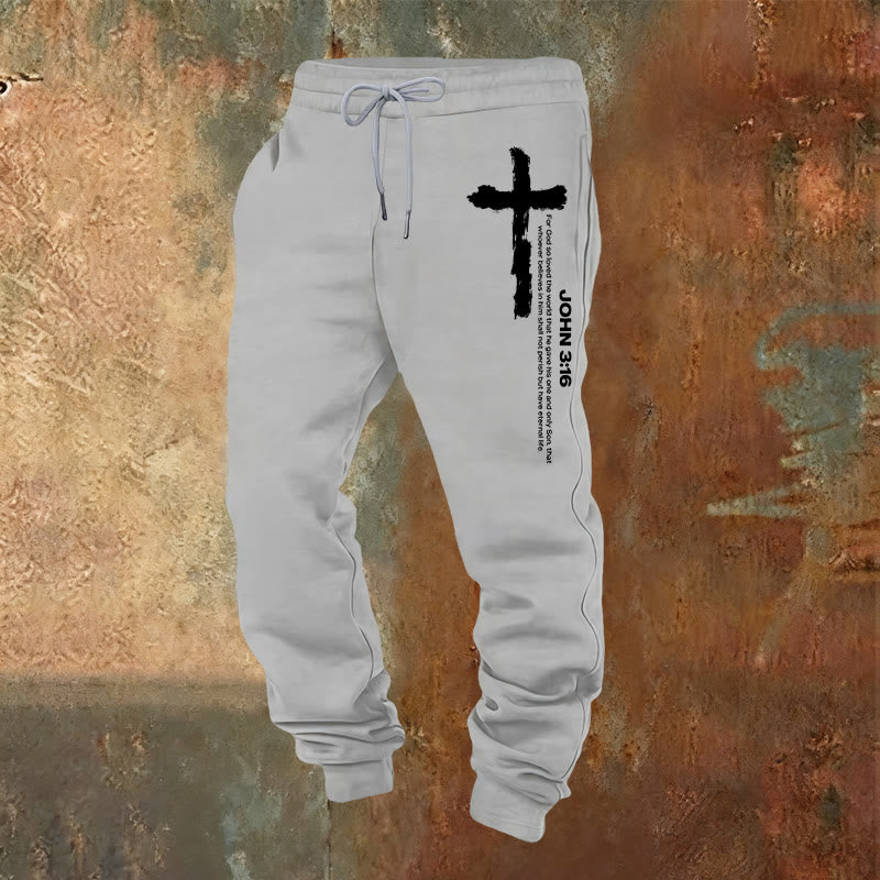 Christianartworkshop Giovanni 3:16 Dichiarazione Pennello Croce Scrittura Pantaloni della tuta: Cammina il Vangelo - Grigio chiaro - 2XL - image 0