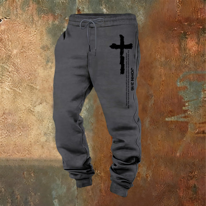 Christianartworkshop Giovanni 3:16 Dichiarazione Pennello Croce Scrittura Pantaloni della tuta: Cammina il Vangelo - Grigio caldo - 2XL - image 13