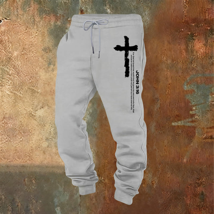 Christianartworkshop Giovanni 3:16 Dichiarazione Pennello Croce Scrittura Pantaloni della tuta: Cammina il Vangelo - Grigio chiaro - 2XL - image 0