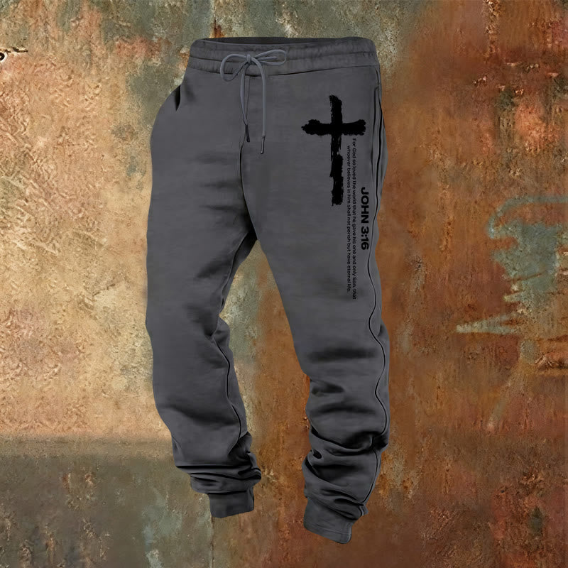 Christianartworkshop Giovanni 3:16 Dichiarazione Pennello Croce Scrittura Pantaloni della tuta: Cammina il Vangelo - Grigio caldo - 2XL - image 12