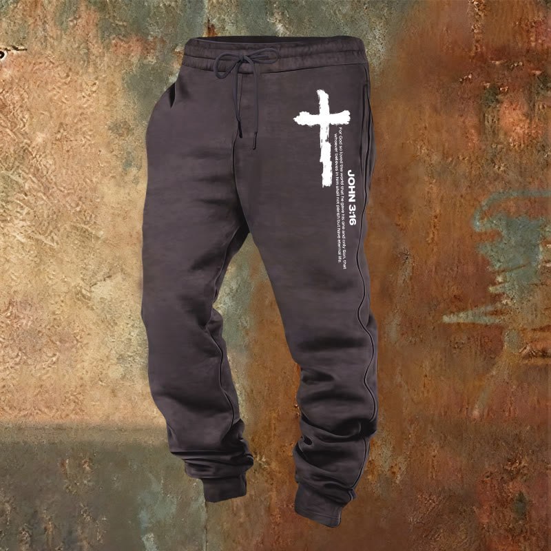 Christianartworkshop Giovanni 3:16 Dichiarazione Pennello Croce Scrittura Pantaloni della tuta: Cammina il Vangelo - Grigio scuro - 2XL - image 21