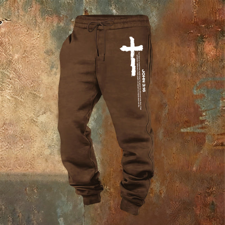 Christianartworkshop Giovanni 3:16 Dichiarazione Pennello Croce Scrittura Pantaloni della tuta: Cammina il Vangelo - Marrone - 2XL - image 17