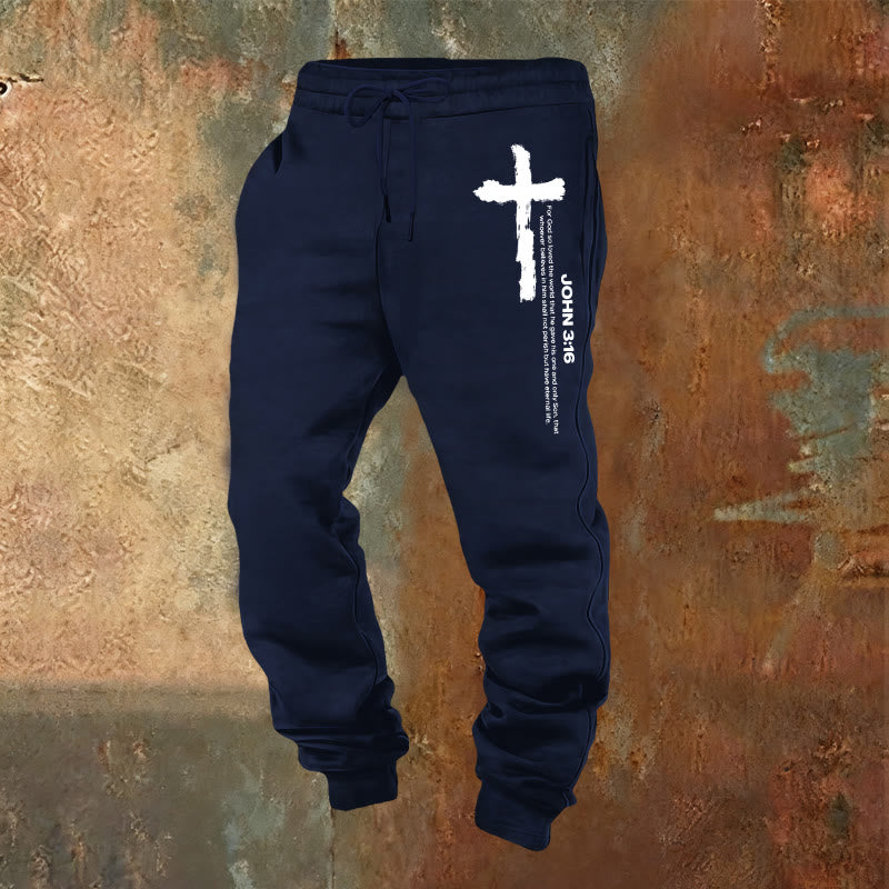 Christianartworkshop Giovanni 3:16 Dichiarazione Pennello Croce Scrittura Pantaloni della tuta: Cammina il Vangelo - Blu navy - 2XL - image 8