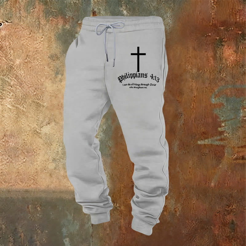 Christianartworkshop Filippesi 4:13 Pantaloni della tuta delle Scritture: Tutte le cose per mezzo di Cristo - Grigio chiaro - 2XL - image 13