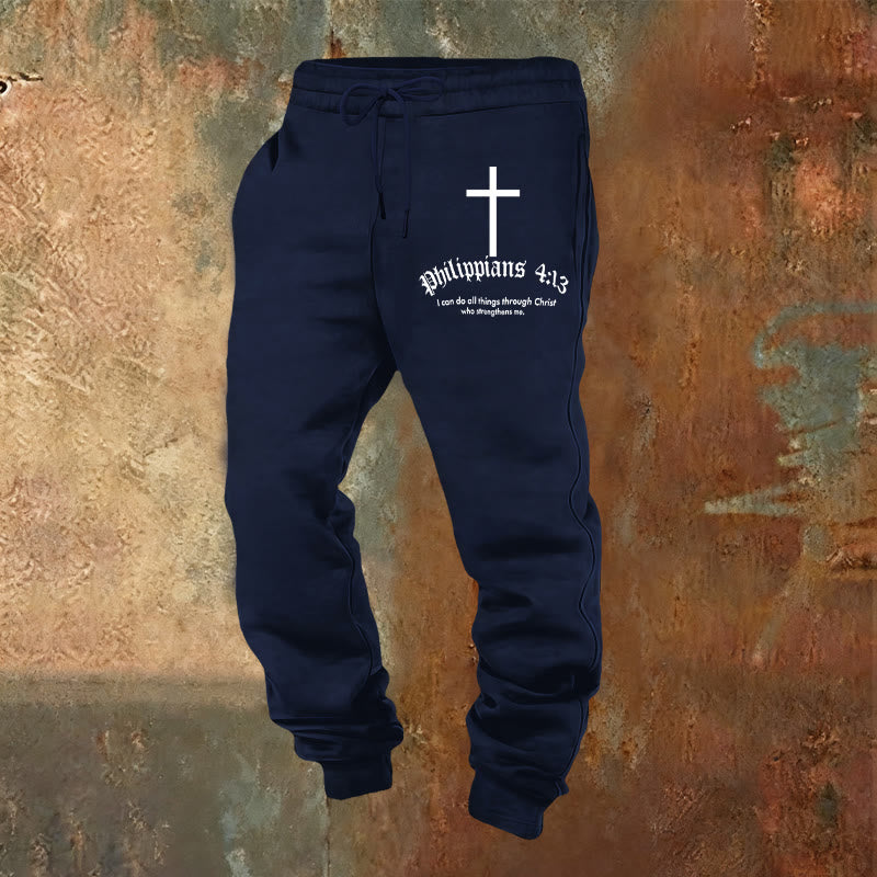 Christianartworkshop Filippesi 4:13 Pantaloni della tuta delle Scritture: Tutte le cose per mezzo di Cristo - Blu navy - 2XL - image 9