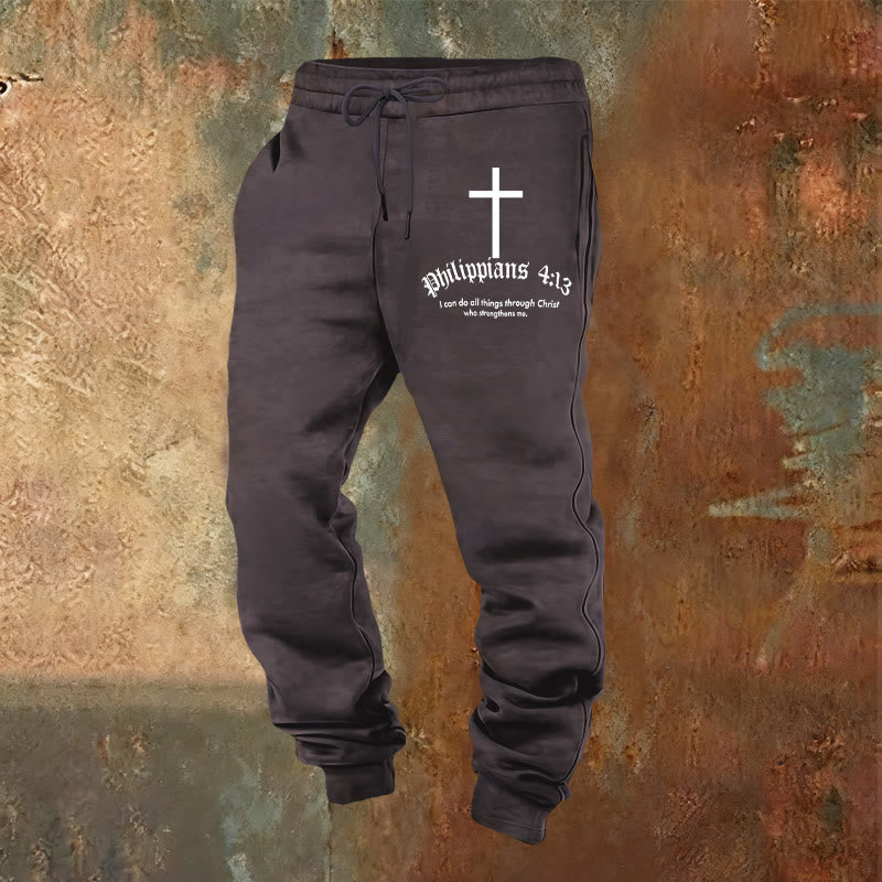 Christianartworkshop Filippesi 4:13 Pantaloni della tuta delle Scritture: Tutte le cose per mezzo di Cristo - Grigio scuro - 2XL - image 20