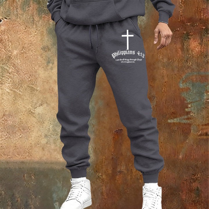 Christianartworkshop Filippesi 4:13 Pantaloni della tuta delle Scritture: Tutte le cose per mezzo di Cristo - Grigio caldo - 2XL - image 17