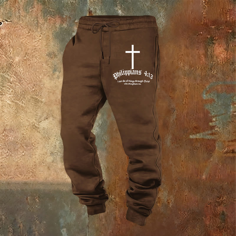 Christianartworkshop Filippesi 4:13 Pantaloni della tuta delle Scritture: Tutte le cose per mezzo di Cristo - Marrone - 2XL - image 0