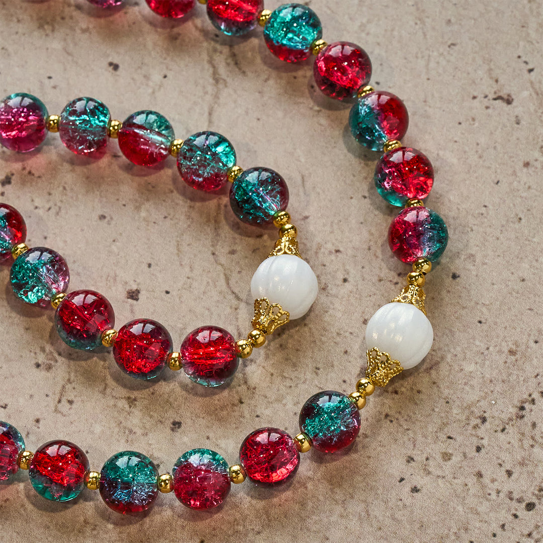 Rosario di perline di vetro rosso-blu natalizio di Christianartworkshop: medaglia della Madonna e croce ornata - image 10