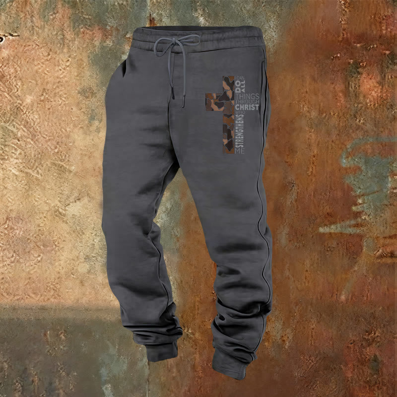 Christianartworkshop Disciple Edition Filippesi 4:13 Pantaloni della tuta mimetici con croce - Grigio caldo - 2XL - image 12