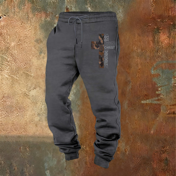 Christianartworkshop Disciple Edition Filippesi 4:13 Pantaloni della tuta mimetici con croce - Grigio caldo - 2XL - image 12