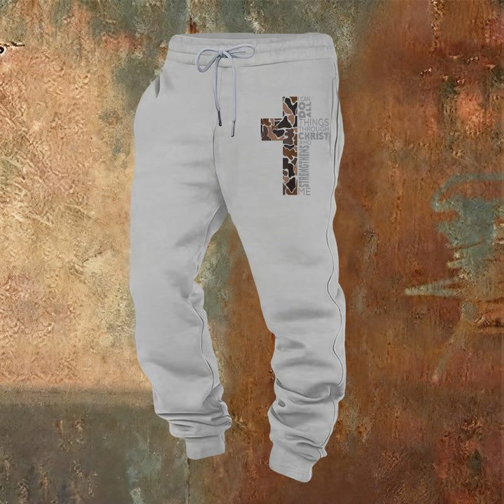 Christianartworkshop Disciple Edition Filippesi 4:13 Pantaloni della tuta mimetici con croce - Grigio chiaro - 2XL - image 0