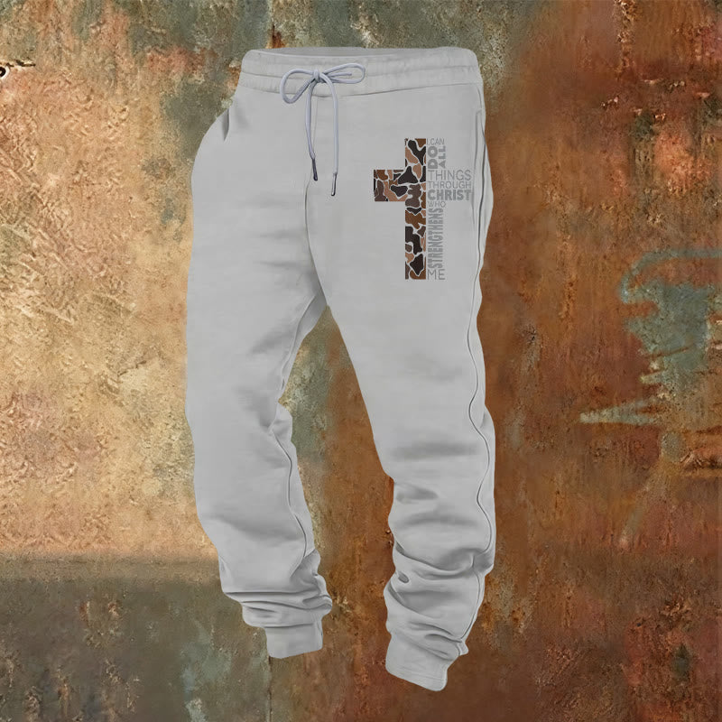 Christianartworkshop Disciple Edition Filippesi 4:13 Pantaloni della tuta mimetici con croce - Grigio chiaro - 2XL - image 0