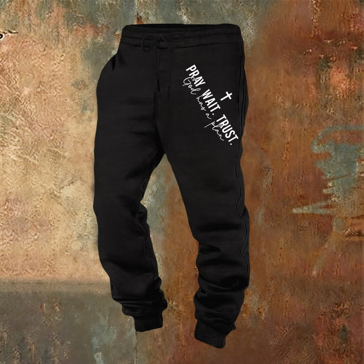 Pantaloni della tuta con dichiarazione di fede "Prega, aspetta e fidati" Christianartworkshop : mantra di fede laterale sui fianchi - Nero - 2XL - image 0