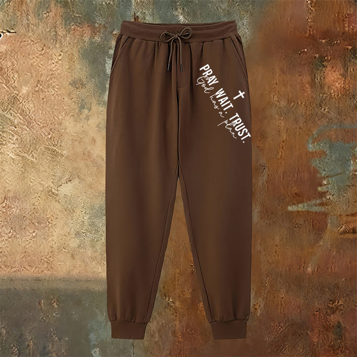 Pantaloni della tuta con dichiarazione di fede "Prega, aspetta e fidati" Christianartworkshop : mantra di fede laterale sui fianchi - image 18