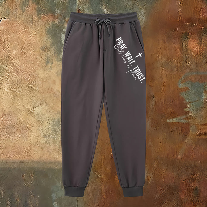 Pantaloni della tuta con dichiarazione di fede "Prega, aspetta e fidati" Christianartworkshop : mantra di fede laterale sui fianchi - image 22