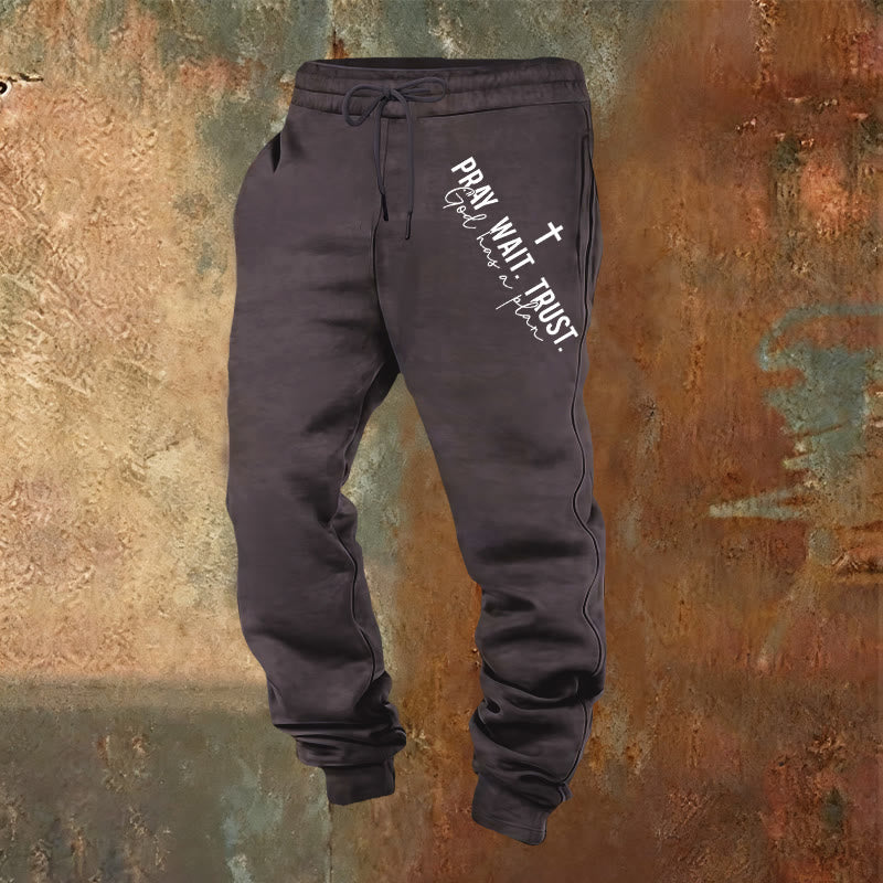 Pantaloni della tuta con dichiarazione di fede "Prega, aspetta e fidati" Christianartworkshop : mantra di fede laterale sui fianchi - Grigio scuro - 2XL - image 20