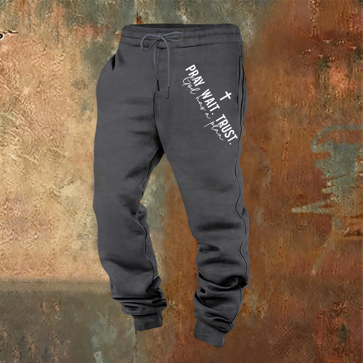 Pantaloni della tuta con dichiarazione di fede "Prega, aspetta e fidati" di Christianartworkshop: mantra di fede laterale sui fianchi - Grigio caldo - 2XL - image 13