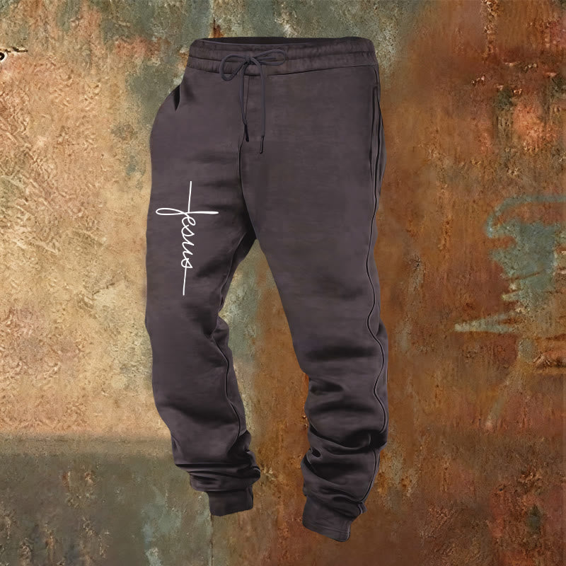 Christianartworkshop Pantaloni della tuta con scritta minimalista "Gesù a croce": ogni passo con Gesù - Grigio scuro - 2XL - image 0