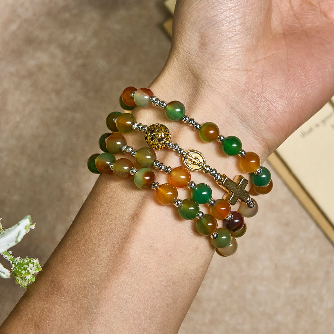 Christianartworkshop Regalo di Natale: Braccialetto rosario multistrato in malachite con croce e medaglia - image 1