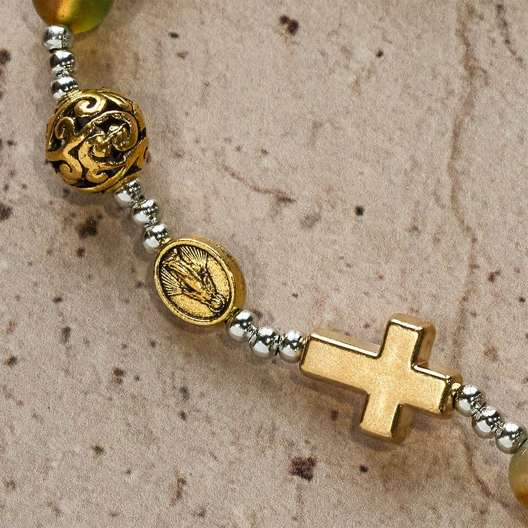 Christianartworkshop Regalo di Natale: Braccialetto rosario multistrato in malachite con croce e medaglia - image 7