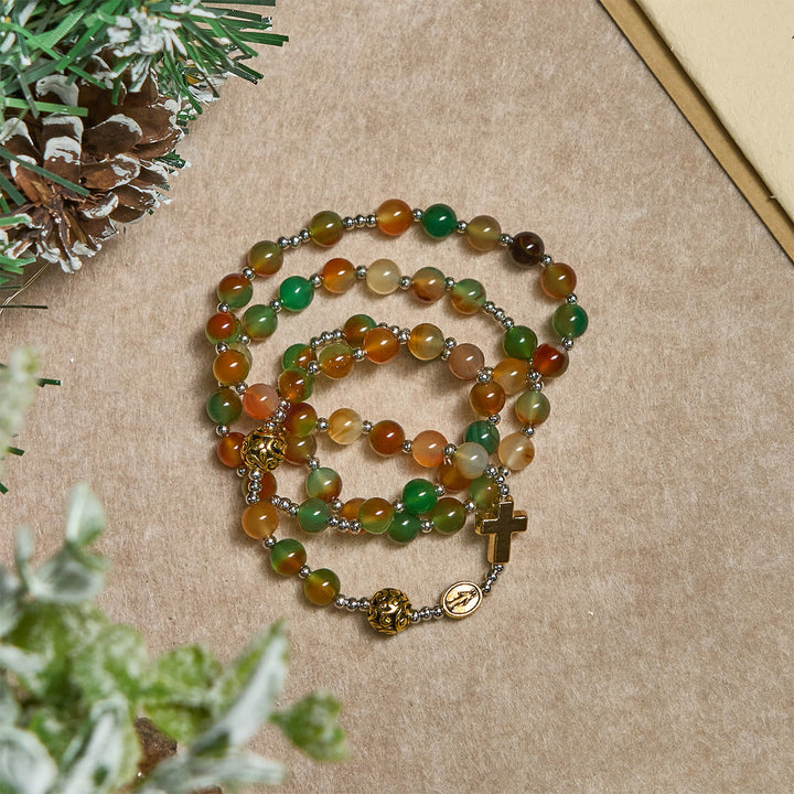 Christianartworkshop Regalo di Natale: Braccialetto rosario multistrato in malachite con croce e medaglia - image 6