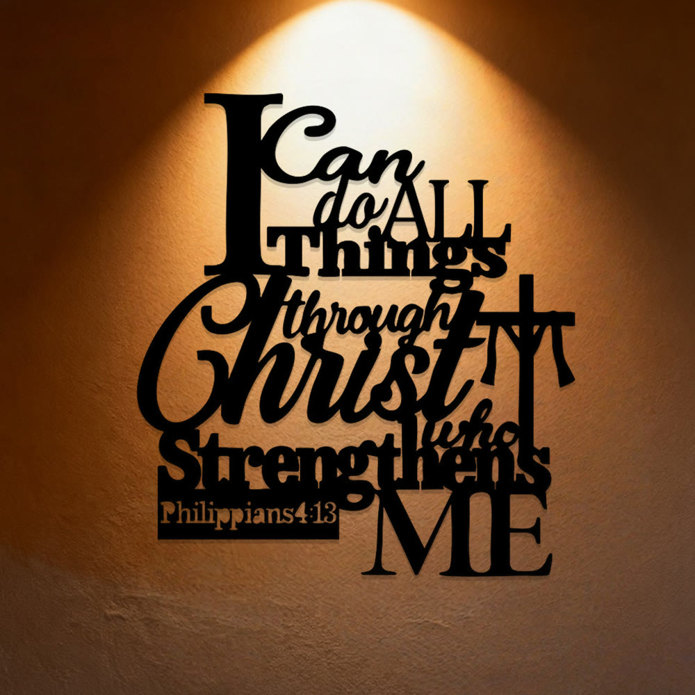 Christianartworkshop Decorazione murale in metallo "Per mezzo di Cristo che mi rafforza": ispirata a Filippesi 4:13 - 14,27''*15,75''/36,25*40 cm - image 0
