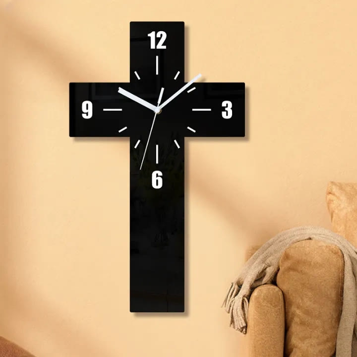 Orologio da parete minimalista silenzioso a forma di croce Christianartworkshop in rosso, bianco e nero per spazi tranquilli - image 1