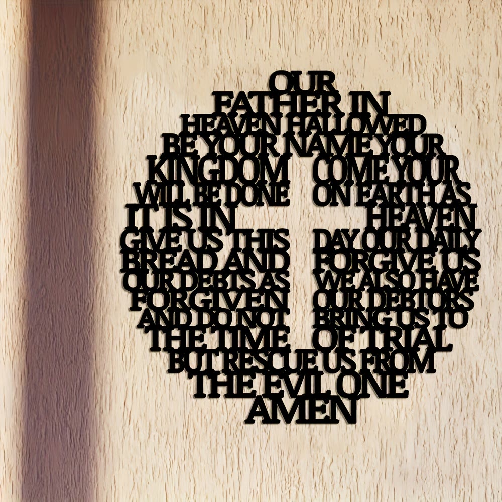 Christianartworkshop Decorazione murale in metallo con Scritture artistiche: croce del Padre Nostro con disegno artistico del versetto - image 1