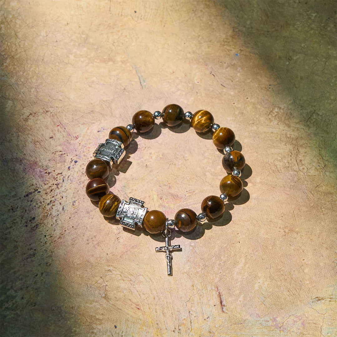 Christianartworkshop Coraggio in Cristo Bracciale in pietra occhio di tigre con ciondolo a croce: prega senza paura - image 6