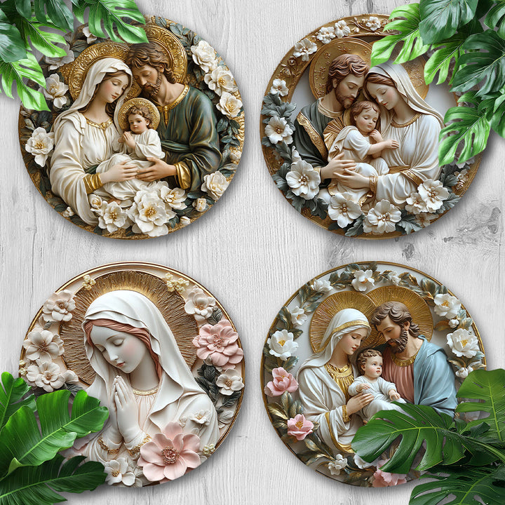 Christianartworkshop - Decorazioni floreali della Sacra Famiglia da appendere: un'opera d'arte a tema religioso. - Sacra Famiglia-1 - image 0