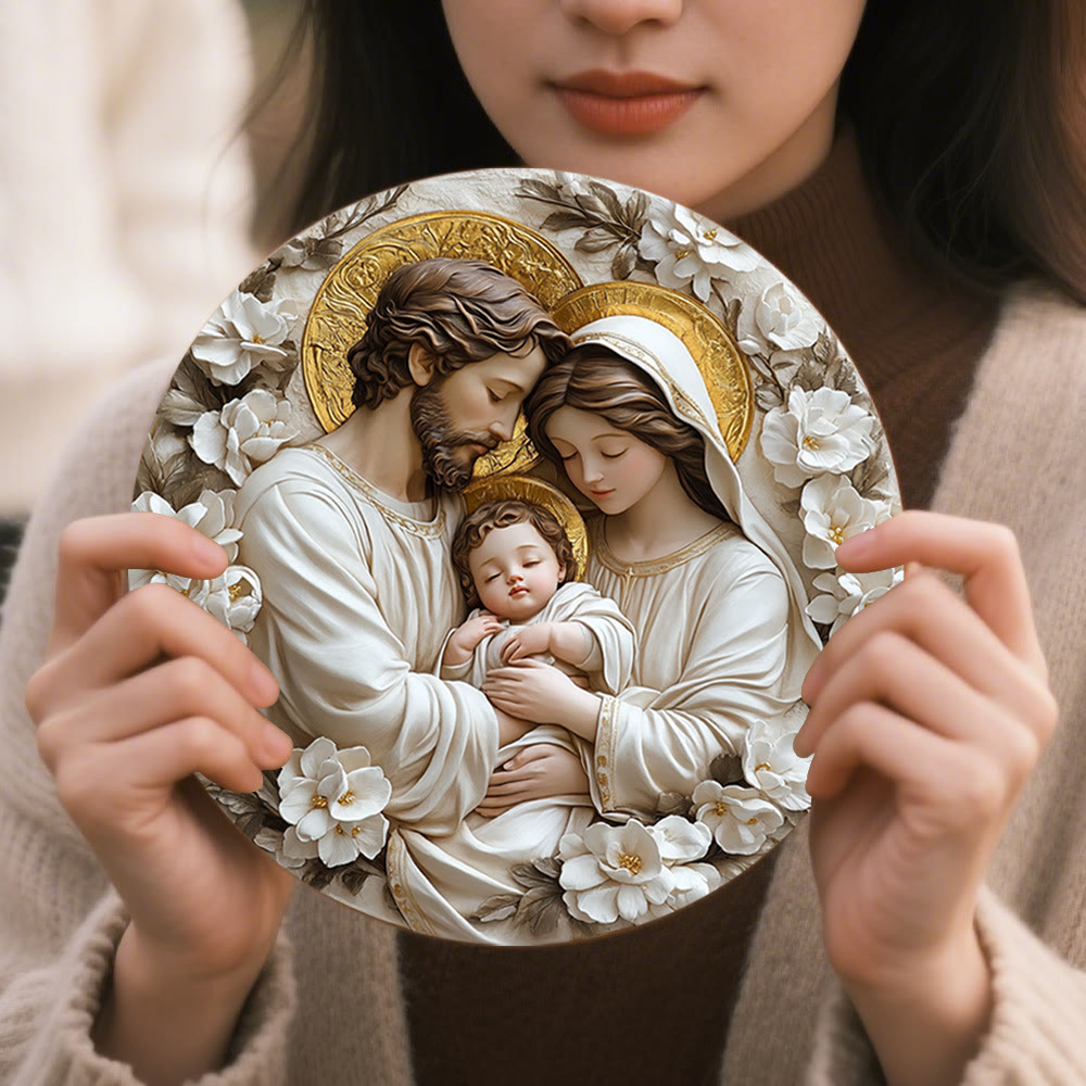 Christianartworkshop - Decorazioni floreali della Sacra Famiglia da appendere: un'opera d'arte a tema religioso. - image 1