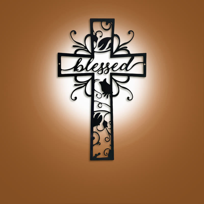 Christianartworkshop Decorazione da parete in metallo a forma di croce benedetta: motivo floreale per case piene di benedizioni - 9,88''*15,75''/25,1*40 cm - image 0
