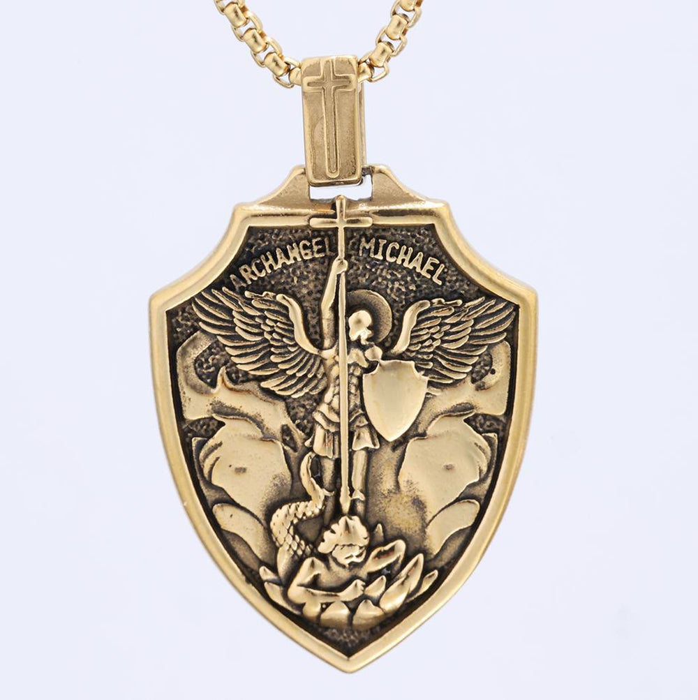 Christianartworkshop Collana con ciondolo a forma di scudo dell'Arcangelo Michele: fede e protezione da indossare ogni giorno - image 1