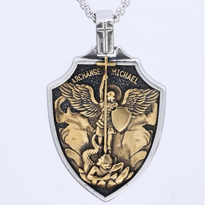 Christianartworkshop Collana con ciondolo a forma di scudo dell'Arcangelo Michele: fede e protezione da indossare ogni giorno - Argento e oro - image 2