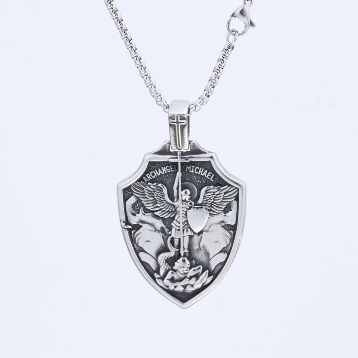Christianartworkshop Collana con ciondolo a forma di scudo dell'Arcangelo Michele: fede e protezione da indossare ogni giorno - Argento - image 3