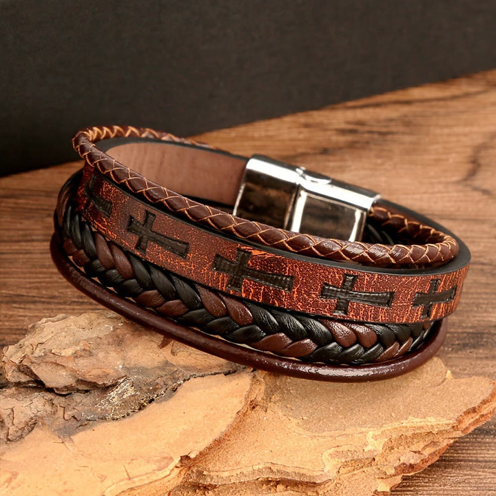 Bracciale con croce in pelle intrecciata Christianartworkshop : una dichiarazione di fede robusta per la devozione quotidiana - image 2