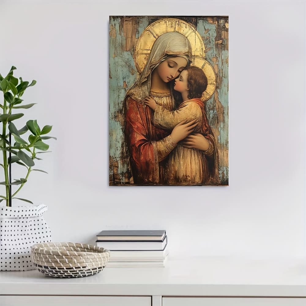 Christianartworkshop Opere d'arte cristiane Tenera stampa artistica della Madonna col Bambino: calore devozionale per angoli pieni di fede - Dipinto su tela incorniciato - 11,81''*15,75''0,71"/30*40*1,8 cm - image 0