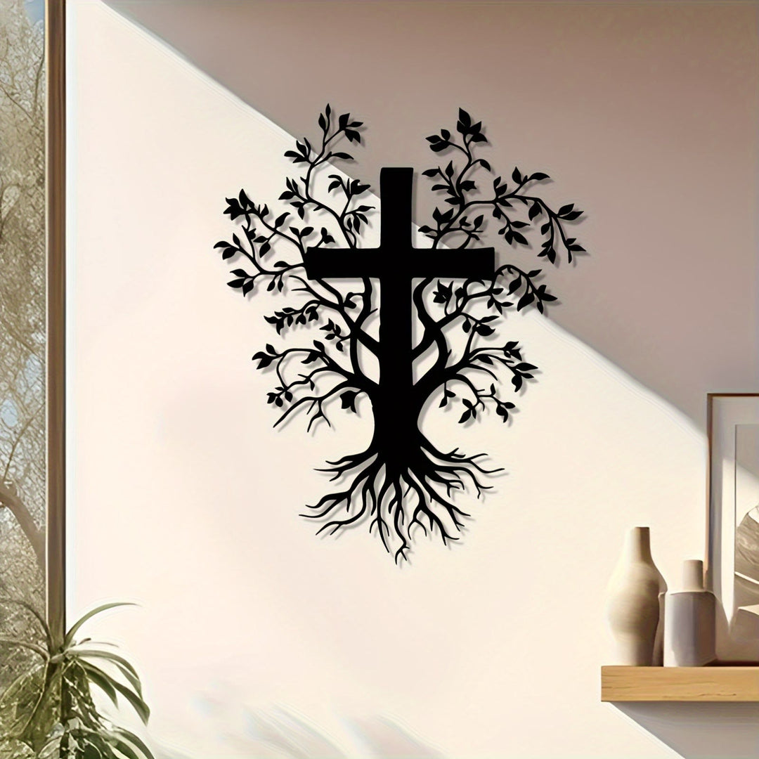 Christianartworkshop Promemoria quotidiano di fede Decorazione da parete in metallo: albero a croce per una vita spirituale - Nero - 12,70''*15,75''/32,27*40 cm - image 0