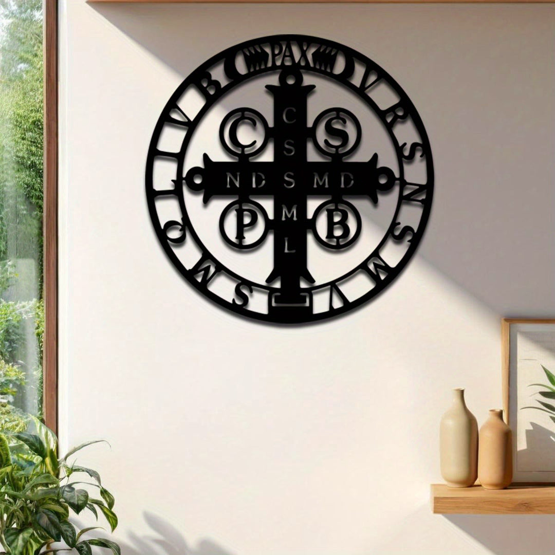 Christianartworkshop Decorazione da parete in metallo con croce di San Benedetto: fede elegante per le pareti di casa - Nero - 15,75''*15,75''/40*40cm - image 0